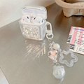 Miniatyrbild 5 av 5: 1 st för AirPods 4 Skal med Nyckelring, Stöttåligt Mjukt Genomskinligt Sött 3D Crysta Rosett Design Skydd med Bling Hjärta Pärlor