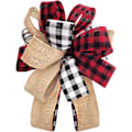 Miniatyrbillede 4 af 4: 1 stk. Juletræstop - Buffalo Plaid Rød Sort Burlap Dekorativ Bue - Rustik Landhus Julepynt Hjem De