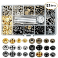 Miniatyrbillede 1 af 5: 132 stk. metal trykknapper, 12,5 mm læder trykknapper i 6 farver, trykknapssæt med værktøj f