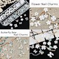 Miniatyrbillede 3 af 4: 2 stk. Akryl Sommerfugl Blomst Bjørn Neglekunst Vedhæng Kunst, Multi-form Perle Rhinestone Gylden Metal Applikation Smykker Acc