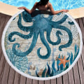 Miniatyrbild 1 av 5: Blå Havs Bläckfisk Rund Strandhandduk Mikrofiber Strandfilt
