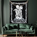 Miniatyrbillede 5 af 5: Halloween Kranie Gobelin Kysset Elskende Skelet Gobelin Vægophæng med Gotisk Rosekrans H
