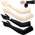 Miniatyrbillede 1 af 6: 2 par solbeskyttende handsker til kvinder med lang arm og touch screen-funktion Black and Beige