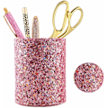 Pikkukuva 1 / 5: 1 kpl Glitter Pink -meikkisiveltimen pidike, Bling PU vedenkestävä kynäjärjestäjäkuppi työpöydän tarvikkeet Luksus toimistotarvikkeet
