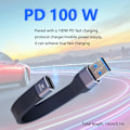 Pikkukuva 4 / 5: 10 Gbps USB 3.1 Litteä Pehmeä Datakaapeli 100W USB3.1 Uros - Type C Naaras 4K@60Hz Lyhyt USB C