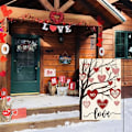 Miniatyrbillede 2 af 5: 2 stk. Valentinsdag Haveflag 12x18 Tommer Dobbeltsidet Udendørs, Kærlighedshjerte Træ Rustik Jubilæum Bryllup Have Udendørs