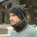 Pikkukuva 2 / 5: Miesten talvipipo ja huivi setti lämmin neulottu pipo-musta kallo