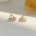 Miniatyrbillede 5 af 5: Perle Ørestikker Søde Boho Asymmetriske Små Havskaller med Glitter Cubic Zirconia Letvægts Statement Øreringe Sommer Strandtema Ferie Smykker