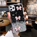 Miniatyrbild 2 av 3: Bling-fodral Utformat för iPhone 16 Pro, 3D Fjäril Transparent Design Glittrande Blinkande Flexibelt TPU Stötskyddande Fodral