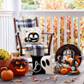 Miniatyrbillede 4 af 5: 4 stk. 45*45cm Halloween græskar heks landejendom kat boo spøgelse udendørs sorte efterårspuder dekorative