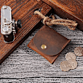 Miniatyrbild 5 av 5: Rustik Läder Måne Fickmyntfodral Äkta Läder Pressa Myntplånbok Påse Växelhållare Bricka Plånbok för Män &