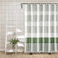 Miniatyrbillede 2 af 4: Bohemegrøn bruseforhæng med frynser, perfekt til badeværelset 92cm wide * 183cm high