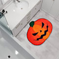 Miniatyrbillede 4 af 5: Halloween Badeværelsesmåtte, Efterårsgræskar Bademåtte Vandabsorberende Skridsikker Vaskbar til Brusebad Kar Mikrofiber Vaskbar Absor