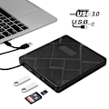 Pikkukuva 1 / 5: Ulkoinen CD/DVD-lukija ja -poltin, USB 3.0 ja Type-C, SD/TF-korttipaikalla ja 2 USB-portilla, 5 in 1, W-käyttöjärjestelmälle
