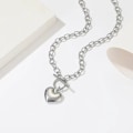 Miniatyrbillede 3 af 4: Hjertekæde Halskæde + Hjerte Armbånd til Kvinder Piger Hjerte Vedhæng Toggle Charm Smykkesæt Rustfrit Stål Sølv