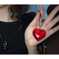 Miniatyrbillede 3 af 4: 1 stk. Chunky Puffy Hjerte Choker Halskæde til Kvinder Stor Glas Hjerte Vedhæng Halskæde med Elegant Flettet Bue Justerbar