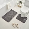 Miniatyrbild 3 av 3: Grå korallfleece badrumsmatta för badrum 2 delar | Mycket vattenabsorberande snabbtorkande toalettmattor | Wat