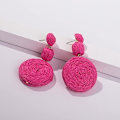 Miniatyrbillede 4 af 5: Statement Raffia Boho Runde Hænge Øreringe med Kugler - Søde Håndlavede Sommer Bohème Hænge Smykker til Kvinder