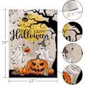 Pikkukuva 2 / 5: 1 kpl Halloween-puutarhalippu 12x18 kaksisivuinen, haamu Onnellinen Halloween -pihalippu, pellava-kyltit pieni Halloween-puutarha