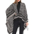 Miniatyrbilde 2 av 4: Dame Varm Sjal Wrap Åpen Front Poncho Cape Fargeblokk Sjal