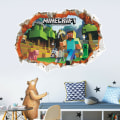 Miniatyrbillede 4 af 5: (Sæt med 4) Creeper inde i vægklistermærke, Minecraft løber væk