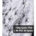 Miniatyrbilde 2 av 5: Halloween Edderkoppnett, 100g Hvit Stretchy Cobwebs med 30 Falske Edderkopper for Haunted House Decor Hallo