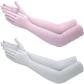 Miniatyrbillede 1 af 6: 2 Par Anti-UV Lange Solbeskyttelseshandsker Kvinder Solkørselshandsker Skridsikker Fuld F Pink and Gray