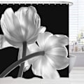 Miniatyrbillede 2 af 5: Antimildew bruseforhæng sort 180X200 bruseblind hvide tulipaner til badekar maskinvaskbart gardin
