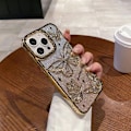 Miniatyrbilde 3 av 3: Gull Designet for iPhone 15, Søtt 3D Sommerfugl Deksel Slankt Belagt Glitter Bling Luksusdeksel for Kvinner Jenter Beskyttende Kamerabeskyttelse Støtfanger