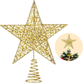 Miniatyrbillede 1 af 5: 1 stk Juletræstop Jul Glitrende Guld Hul Stjerne Trætop Pynt til Juletræ.