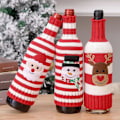 Miniatyrbilde 3 av 4: Sett med 3 julevinflaskeomslag: Reinsdyr & Snømann Design, Ull Akryl Strikk, Rødvin & Champagne