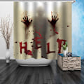 Miniatyrbild 2 av 5: 1 st 72 tum x 72 tum Halloween duschdraperi foder fönstergardiner, Hjälp mig med blodiga händer för Halloween Dekoration