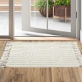 Miniatyrbillede 2 af 5: Boho Badeværelsesmåtter 60*90cm, Håndlavet Vaskbar Beige Bademåtte med Kvaster, Bohemian Køkkenløber, Landlig Bomuld