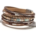 Miniatyrbillede 2 af 5: 1 stk. Læderarmbånd til kvinder, Boho Leopard Multi-Layer Krystalperle Manschet