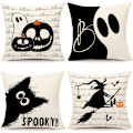 Miniatyrbillede 1 af 5: 4 stk. 45*45cm Halloween græskar heks landejendom kat boo spøgelse udendørs sorte efterårspuder dekorative