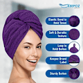 Miniatyrbillede 3 af 4: 2 stk. Hårhåndklæde Wrap Hurtig Tørring 100% Bomuld Super Absorberende Turban Hår Wrap til Kvinder med Knap, Ikke Mikrofiber Anti