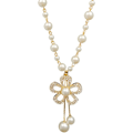 Miniatyrbilde 1 av 5: Simulert Perle Rhinestone Blomst Henger Lang Kjede Strikk Halskje Mote Elegant Smykker for Kvinner (Gull)