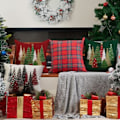 Miniatyrbilde 4 av 4: 45x45cm Sett med 2 Juleputetrekk - Juletre Dekorativ Grønn Pyntepute - Vinter Juledekorasjon til Hjemmet