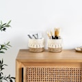 Miniatyrbillede 5 af 5: Sæt med 2 Makeupbørste Opbevaringskurve - Opbevaringskurve til Hjemmet - Mini Boho Stil Opbevaringskurv - 10 x 10 cm