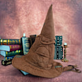 Miniatyrbild 4 av 8: Hatt för häxa och trollkarl, sorteringshatt i läder, Halloween-hatt Brown