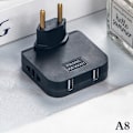 Miniatyrbilde 1 av 5: Europeisk forskrift Praktisk reiseadapter med roterende plugg Black+USB