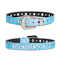 Miniatyrbillede 7 af 8: Shinning til Rhinestone bælter PU læder vestlige pigebælte Blue