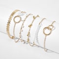 Miniatyrbillede 2 af 5: 6 stk/sæt Boho armbånd sæt kvinder kvaster blade cirkulære kæder Gold