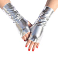 Miniatyrbillede 1 af 8: Modehandsker Korte handsker Gloss Læder Dress Up Handsker Silver