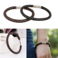 Miniatyrbillede 3 af 5: Kvinder Mænd Sort Læder Charm Armbånd Rustfrit Stål Magneti Black