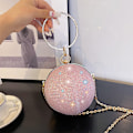 Miniatyrbillede 1 af 8: Cirkulær Ring Bærbare Aftentasker Metal Rund Ball Håndtaske Pink