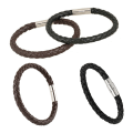Miniatyrbillede 5 af 5: Kvinder Mænd Sort Læder Charm Armbånd Rustfrit Stål Magneti Black
