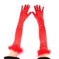 Miniatyrbilde 3 av 5: Elastiske Full Finger Silk Satin Cuff Feather Damehansker Black