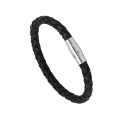 Miniatyrbillede 1 af 5: Kvinder Mænd Sort Læder Charm Armbånd Rustfrit Stål Magneti Black