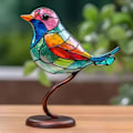Pikkukuva 7 / 7: Stained Birds On Branch Desktop Koristeet Linnut Iron Craft 5 birds Acrylic